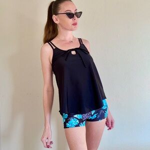Black and Blue Floral Women's Sport or Swim Set